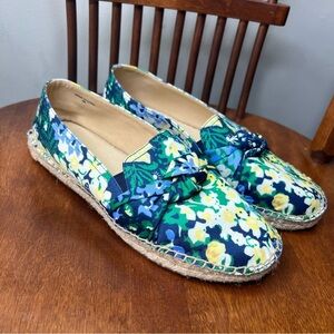 Talbots Izzy Floral Butterlfy Garden Print Flats Woven Boho Details sz 8 Floral